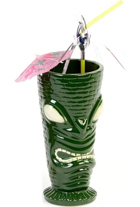 Biradlı Tiki Mug Kokteyl Bardağı, Seramik, 350 Cc, 8X17 Cm, Yeşil