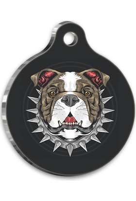 Pet Tag Art Illüstrasyon Pitbull Yuvarlak Köpek Künyesi Large 3,8 cm