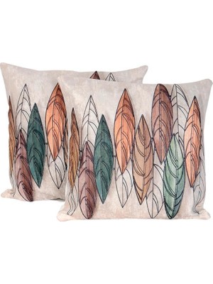 Çeyiz Diyarı Leaf 2 Li Kadife Kırlent Kılıfı Krem