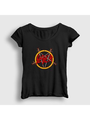 Presmono Kadın Siyah Logo Slayer T-Shirt