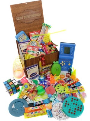 Nostaljik Lezzetler Ahşap Gıda ve Oyuncak Kutusu Mavi Tetris ( Seni Seviyorum )