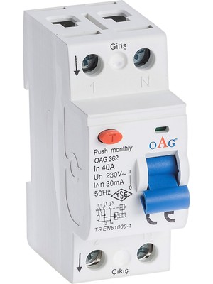 Oag 2 x 40A 30MA 2 Kutuplu Kaçak Akım Rölesi OAG-362