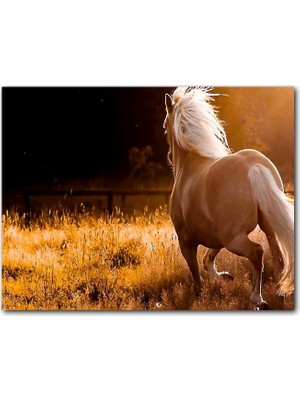 Caka Tablo Ahşap Tablo Otlar Koşan Kahve Rengi At