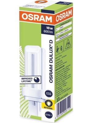 Osram Dulux D 10W Açık Sarı Işık Geçme Soketli Lamba - 2Pın - Dd.10/31-830
