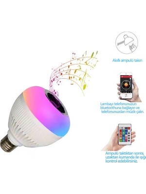 Qenos Bluetooth Hoparlör Akıllı LED Ampul Lamba-Musıc Bulb