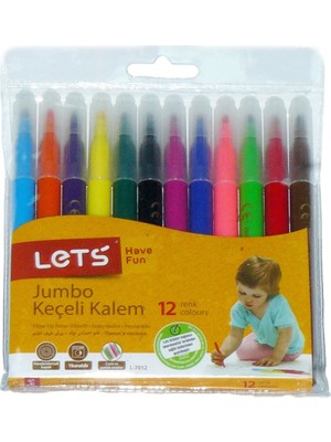 Let's Jumbo Keçeli Kalem 12 Renk L-7012 12 Parça Renkli Kalemler Eğlenceli Çizim İçin