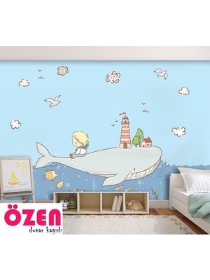 Özel Duvarlar Balina Üzerinde Oturan Çocuk Duvar Kağıdı