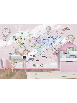 Özel Duvarlar Renkli Dünya Haritası Çocuk Odası Duvar Kağıdı