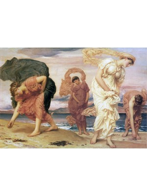 Tablosan Kumsalda Kabuk Toplayan Kadınlar Kanvas Tablo