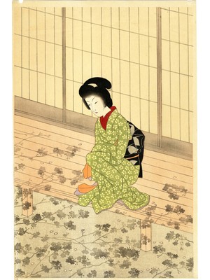 Tablosan Oturan Japon Kadın Kanvas Tablo