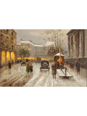 Tablosan Yağmurlu Kasaba Manzara Kanvas Tablo