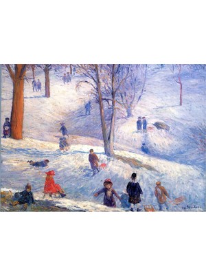 Tablosan Sledding Central Park Kanvas Tablo