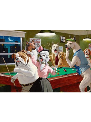 Tablosan Bilardo Oynayan Köpekler Kanvas Tablo