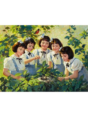 Tablosan Yavru Kuşları Besleyen Kızlar Kanvas Tablo