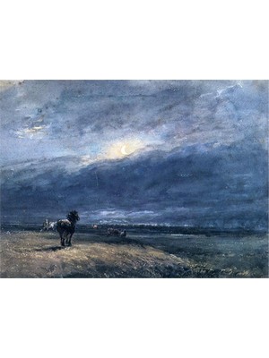 Tablosan Suluboya Mavi Gökyüzü ve At Kanvas Tablo