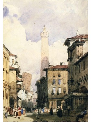 Tablosan Suluboya Saat Kulesi Manzara Kanvas Tablo