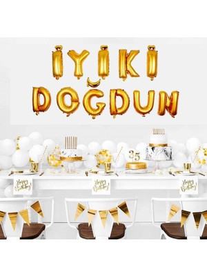 Partioutlet Iyi Ki Doğdun Gold Folyo Balon Seti