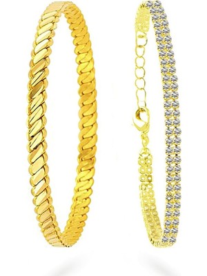 Ejoya 22 Ayar Altın Kaplama Bijuteri Burma Bilezik ve Su Yolu Seti - Büyük Boy