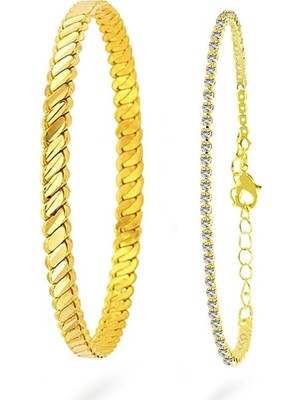 Ejoya 22 Ayar Altın Kaplama Bijuteri Burma Bilezik ve Su Yolu Seti - Küçük Boy