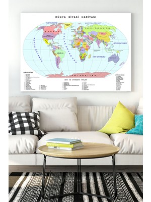 Postermanya Dünya Haritası Eğitim Kanvas Tablo 21 x 30 cm