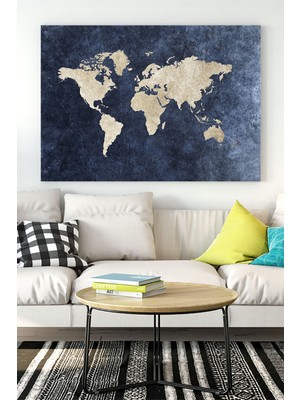 Postermanya Mavi Dünya Haritası Kanvas Tablo 21 x 30 cm