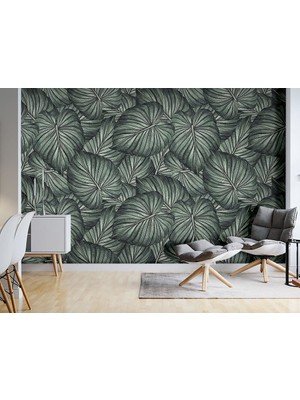 Özel Duvarlar Yuvarlak Yapraklar Tropikal Tarz Duvar Kağıtları