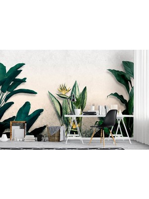 Özel Duvarlar Özel Tasarım Büyük Tropikal Yapraklı Duvar Kağıdı