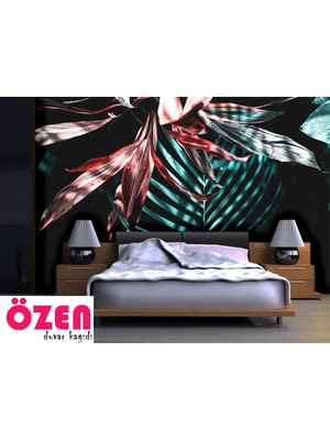 Özel Duvarlar Büyük Tropikal Yaprak ve Çiçekler Duvar Kağıdı