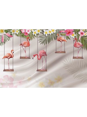 Özen Duvar Kağıdı Salıncakta Sallanan Flamingolar Duvar Kağıdı