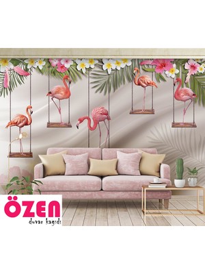 Özel Duvarlar Salıncakta Sallanan Flamingolar Duvar Kağıdı