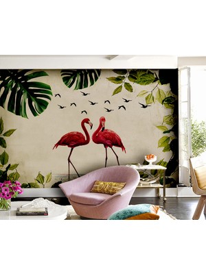 Özel Duvarlar Flamingo Desenli Duvar Kağıdı