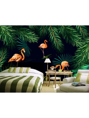 Özel Duvarlar Flamingo Desenli Duvar Kağıdı