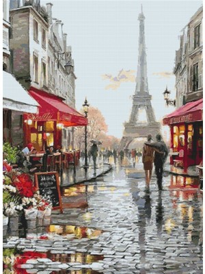 Movas Sanat Yağmurdan Sonra Paris ve Eyfel Elmas Mozaik Tablo Mozaik Puzzle 40 x 54cm E2020449