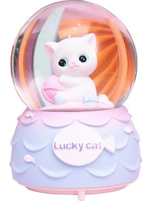 Asuman Store Şans Kedisi Kedili Büyük Boy Otomatik Püskürtmeli , Müzikli, Işıklı Kar Küresi