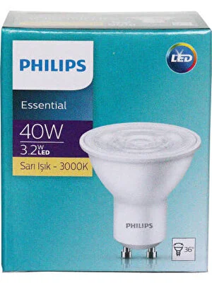Philips Essential 3.2-40W Sarı Işık 3000K GU10 LED Spot Ampul 2 Adet