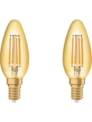 Osram - Vintage 1906 LED Classic 4.5W-36W Sarı Işık E14 Duy Mum Rustik Filamentli Ampul 2 Adet