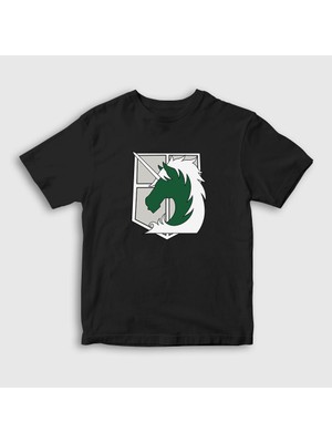 Presmono Unisex Çocuk Siyah Military Anime Attack On Titan T-Shirt