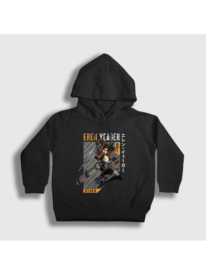 Presmono Unisex Çocuk Siyah Eren Fan Anime Attack On Titan Kapüşonlu Sweatshirt