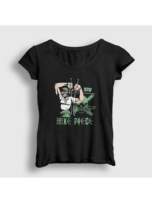 Presmono Kadın Siyah Zoro V2 Anime One Piece T-Shirt