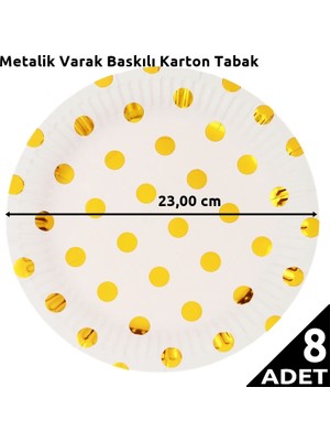 Süsle Bebek ve Parti Varak Baskılı, Altın Puanlı Karton Tabak, 23 cm - 8 Adet