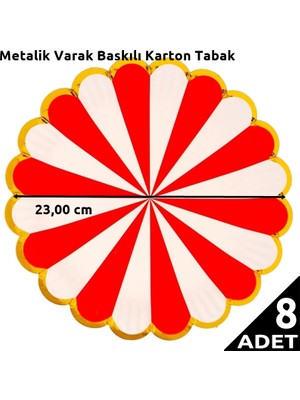 Süsle Bebek ve Parti Varak Baskılı, Kırmızı-Beyaz Karton Tabak, 23 cm - 8 Adet