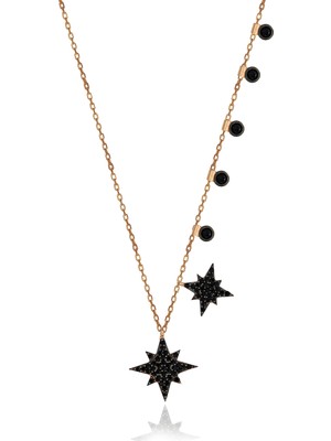 Siyah Taşlı Kuzey Yıldızı Gümüş Şans Kolyesi