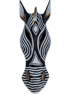 Hedicaret Zebra Kafası Maske, 30 Cm, Çizgili, Duvar Objesi, Ahşap Mask