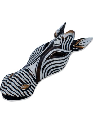 Hedicaret Zebra Kafası Maske, 30 Cm, Çizgili, Duvar Objesi, Ahşap Mask