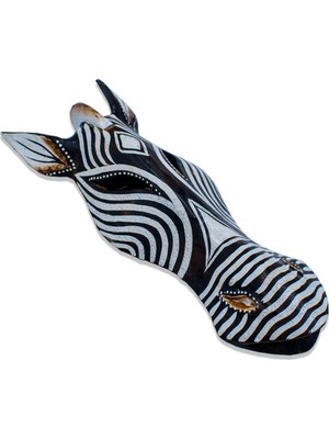 Hedicaret Zebra Kafası Maske, 30 Cm, Çizgili, Duvar Objesi, Ahşap Mask