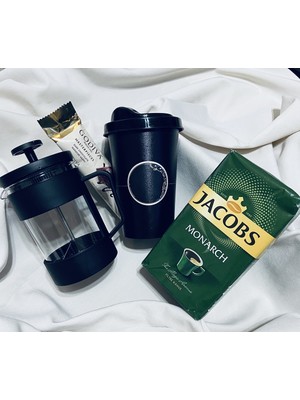 Gökcan Home Monarch 250gr & French Press & Kapaklı Kahve Bardağı & Çikolata Hediye Seti