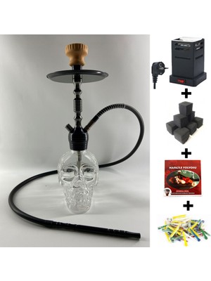 Akarsu Nargile Küçük Kurukafa Masaüstü Nargile Takımı Full Set| Özel Kaplama Renkli ve Küp Köz Ocaklı