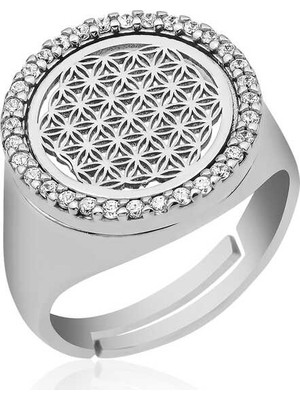 Gumush Oval Yaşam Çiçeği Gümüş Yüzük