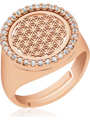 Gumush Rose Oval Yaşam Çiçeği Gümüş Yüzük