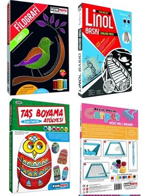 Kumtoys Filografi Sanatı + Linol Baskı + Taş Boyama + Halı Dokuma 4’lü Set